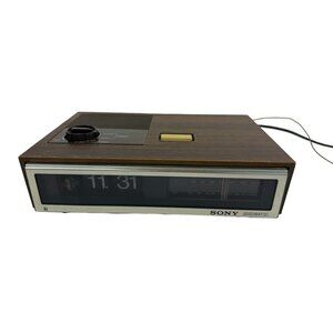 Vintage Sony ICF-C670W Digimatic Flip Alarm Clock Radio Woodgrain AM/FM
